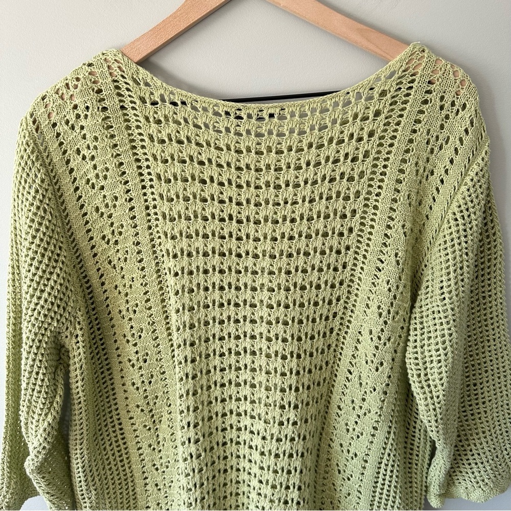 Womens Crochet Knit Sweater Size XL Green Fairy Cottage Boho Linen Cotton - Picture 8 of 11